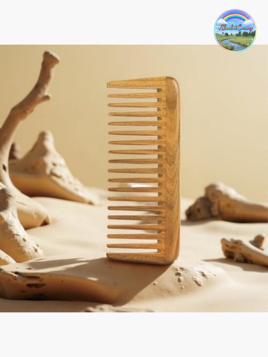 Handmade 100% Natural Green Sandalwood Anti-Static Hair Comb - Extra Wide Tooth